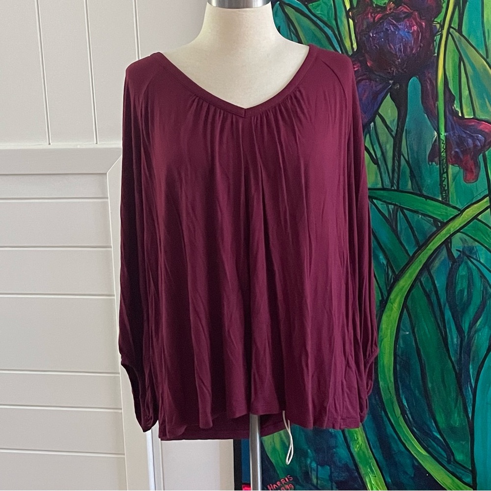 $10 SALE Burgundy Women's Blouse 3/4 Sleeve Stretch Old Navy Wine Cranberry Red